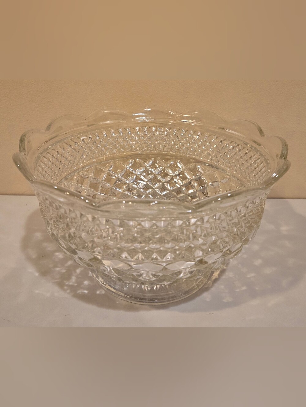 Vintage Anchor Hocking Clear Pressed Glass Serving Bowl - Scalloped Edge